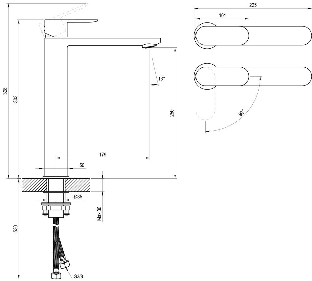 Mitigeur de vasque sur pied 300 mm Chrome II BeCool CR II 015.01