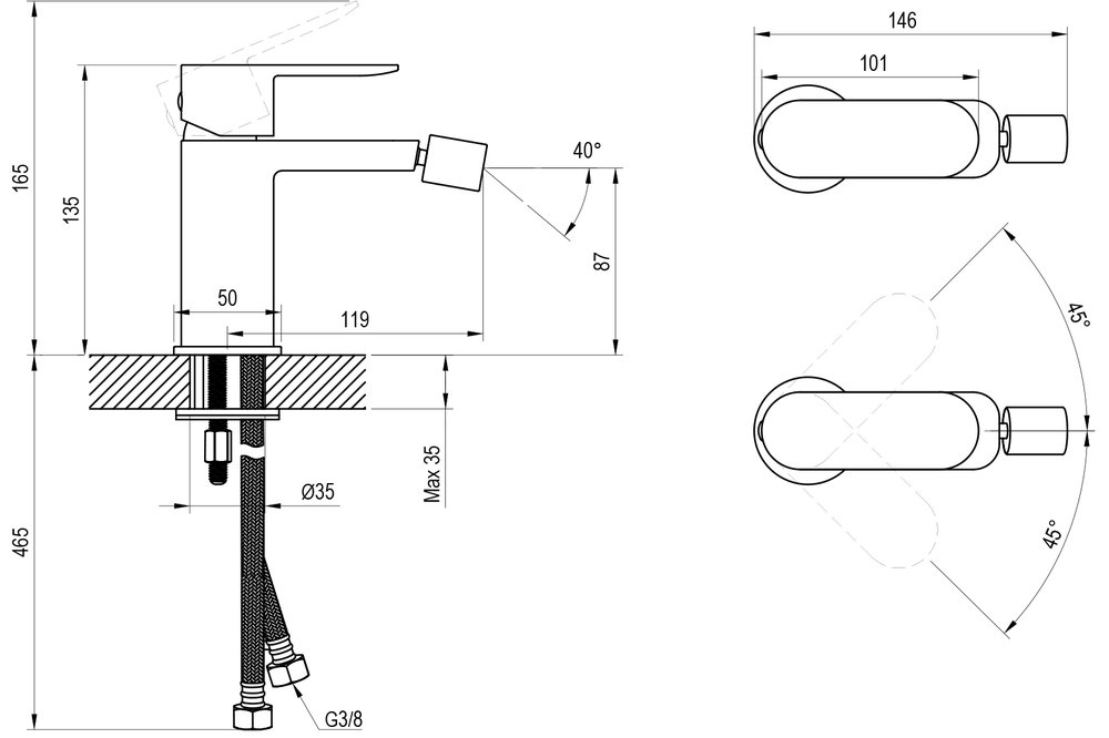 Mitigeur de bidet Chrome II