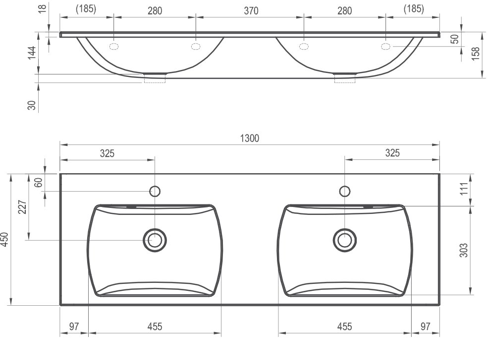 Lavabo double Classic Slim 1300