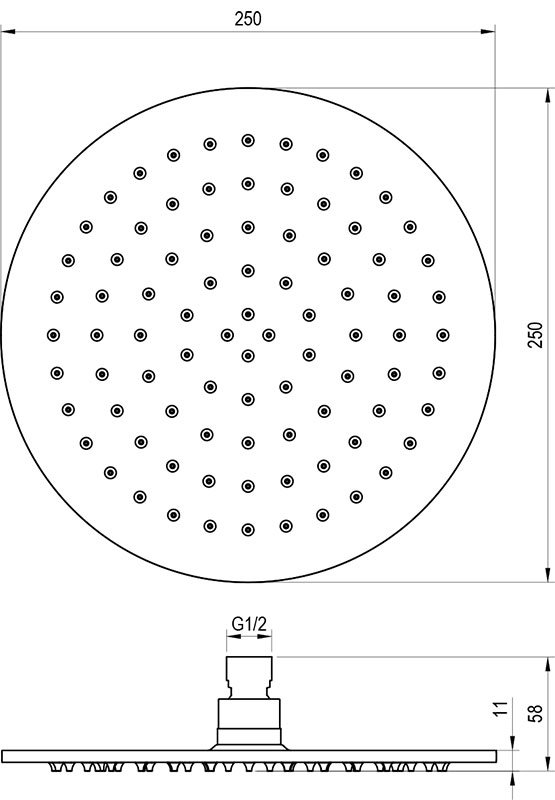 Douche de tête ronde, ø 250 mm